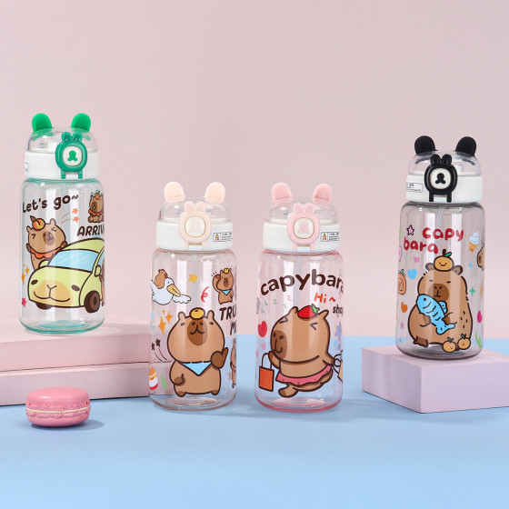 ID:1113 - Kapibala portable plastic cup cute cartoon children's water cup student portable large capacity straw cup